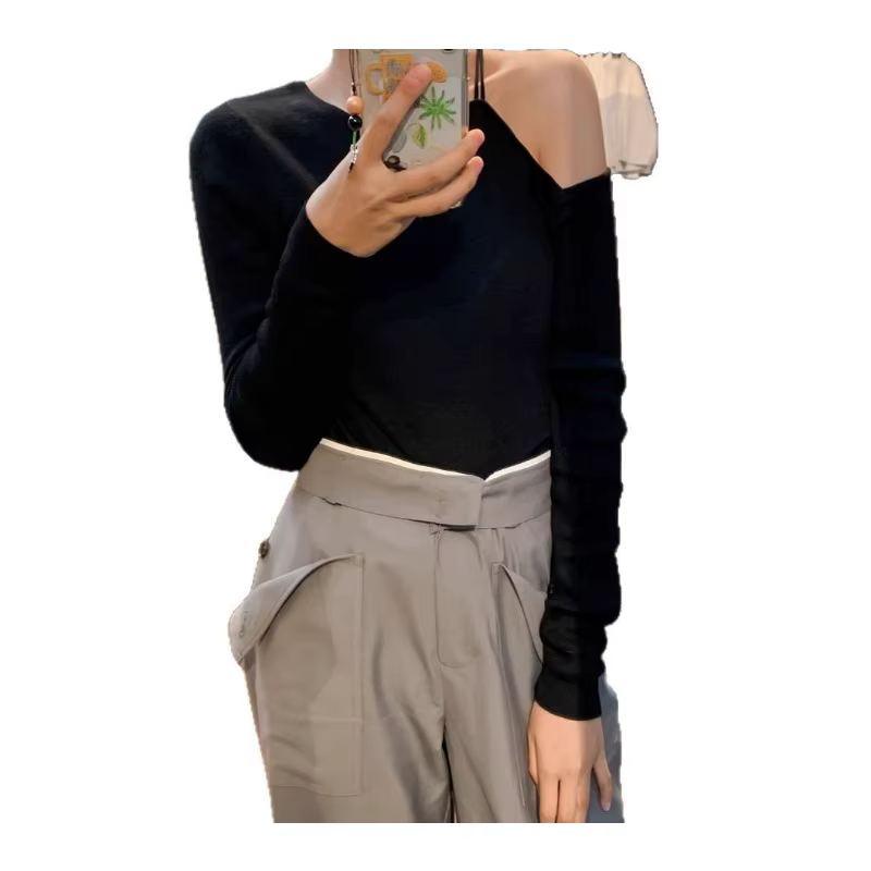 Pull tricoté à manches longues et col rond français pour femme