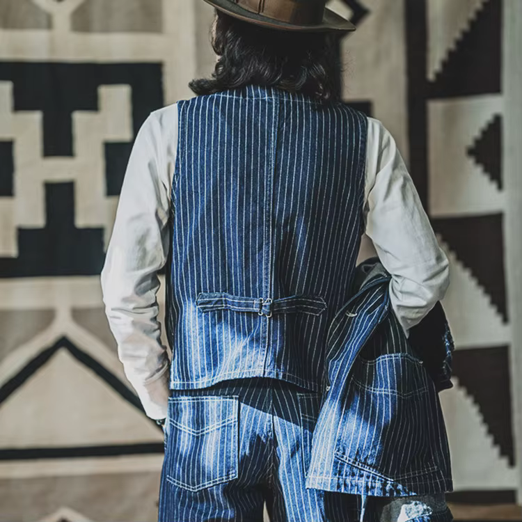 Gilet de travail vintage américain pour homme, 12 oz, 100 % coton lavé, style Amekaji, imprimé à rayures à pois Wabash