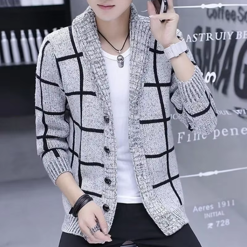 Cardigan tricoté pour hommes, vêtements sans capuche, Patchwork à carreaux, produits les plus vendus, vieille laine, mode coréenne S X A, 2025