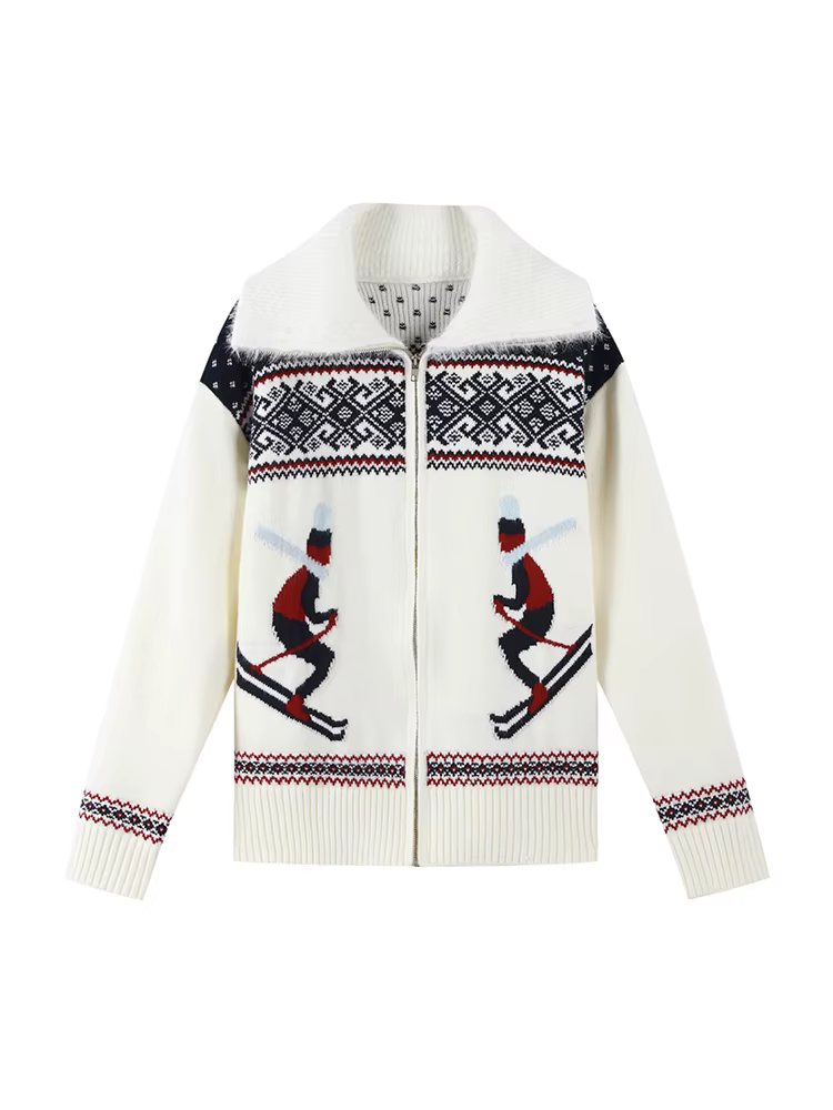 Cardigan en tricot jacquard à revers pour femme