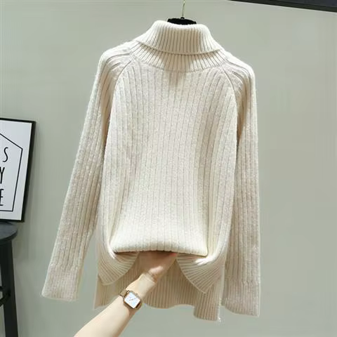 Pull vert à col montant pour femme