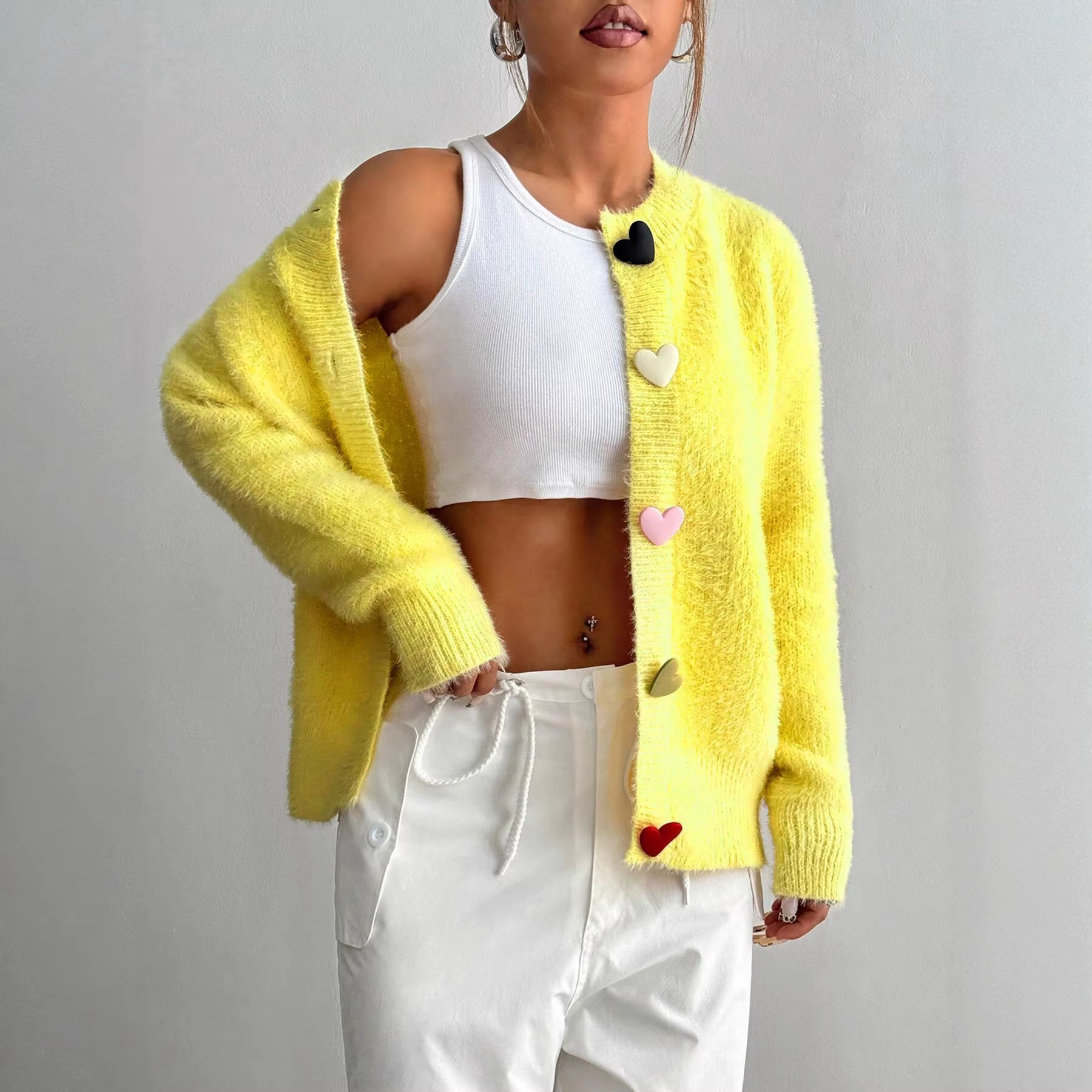 Cardigan jaune à manches longues pour femme