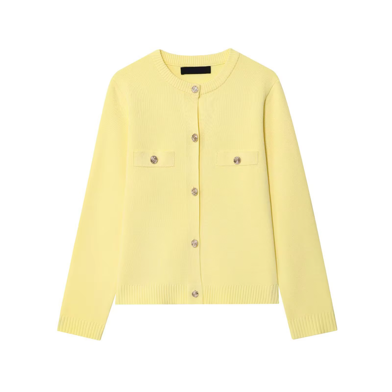 Automne jaune pull Cardigan femmes nouveau col rond simple boutonnage