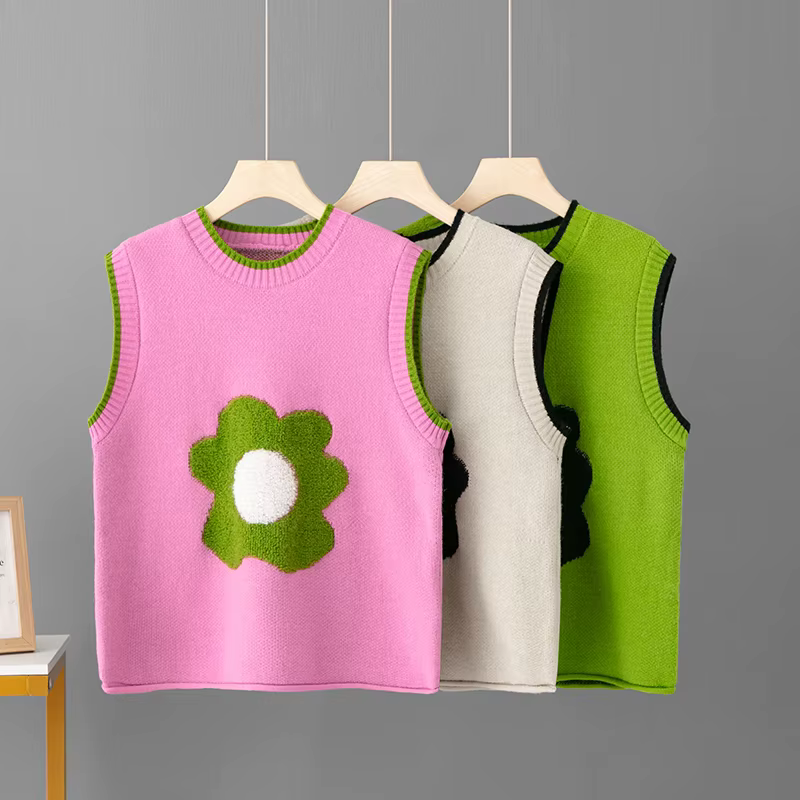 Pull tricoté à fleurs coréennes pour femmes