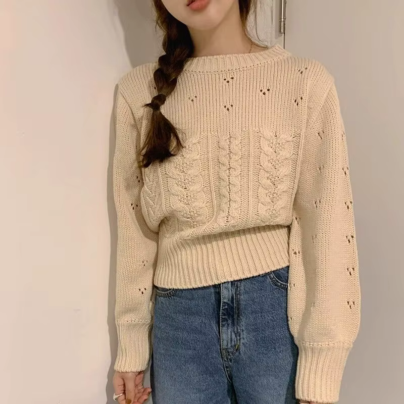 Pull torsadé japonais rétro pour femme, pull à col rond, automne et hiver 2025
