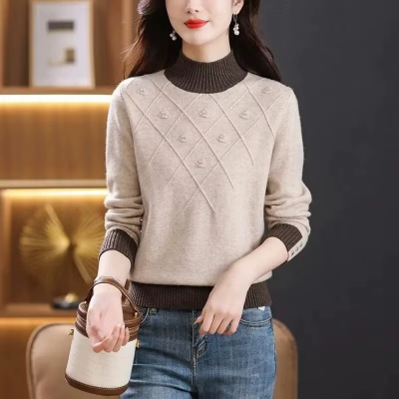 Femmes chandails épais chaud automne hiver col montant mode pulls à manches longues basique pull tricot chemise à