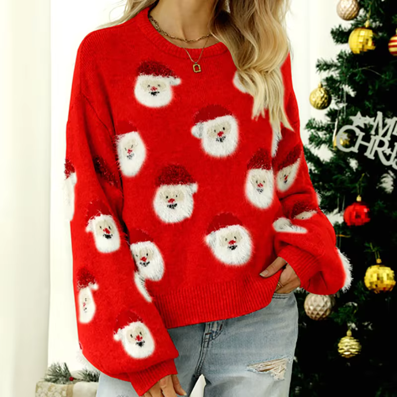 Thème de noël tricoté Parent enfant pull femmes O cou tête d'ancienne conception Style velours chaud à la mode automne hiver nouveauté