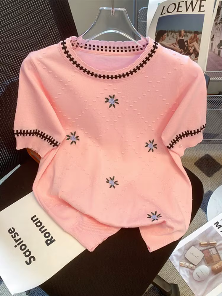 Pull en tricot brodé de fleurs de luxe pour femmes