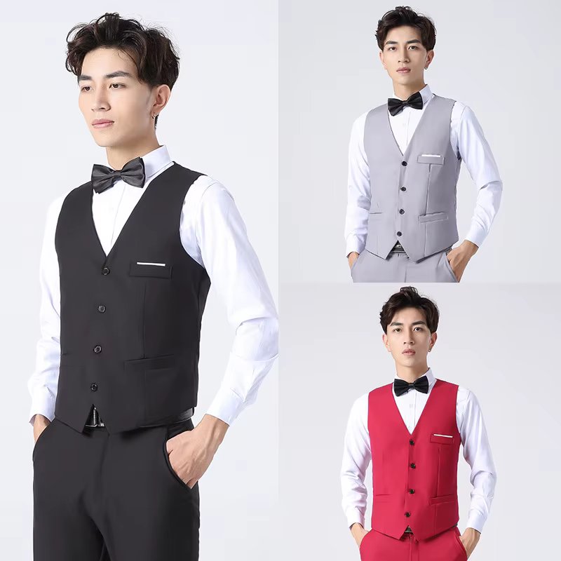 Gilet de costume pour hommes, coupe cintrée, vêtements de travail pour garçons d'honneur, affaires décontractées, Style coréen, uniforme de groupe de chœur en Fiber de Polyester, printemps-automne