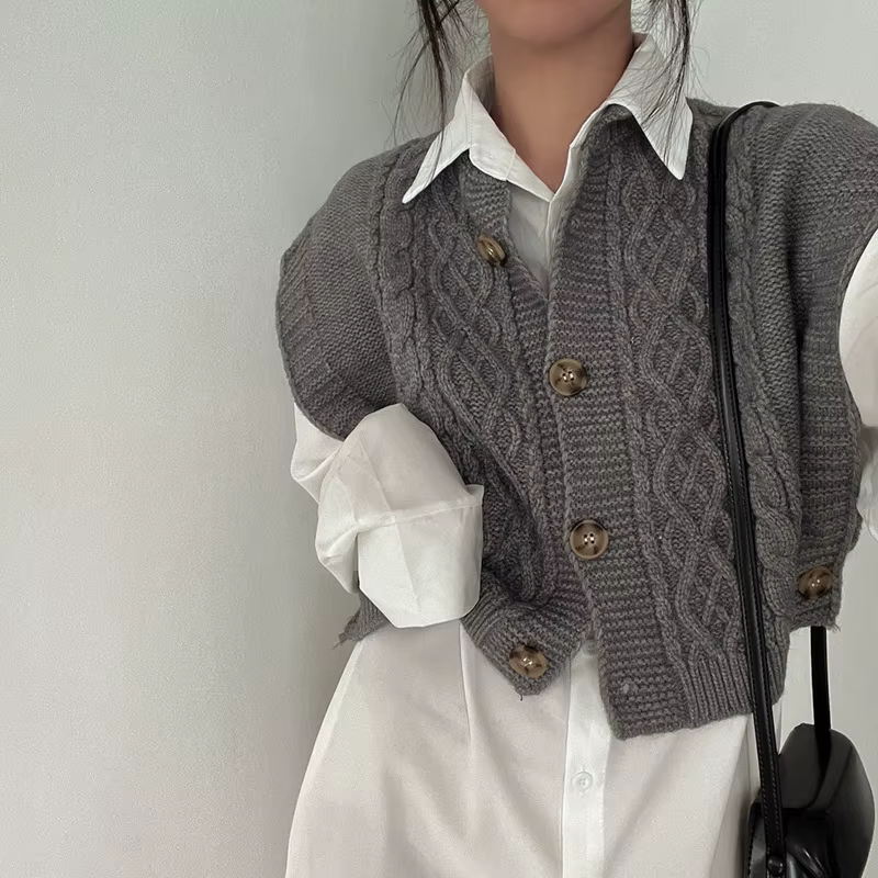 Gilet cardigan tricoté à boutons pour femme 2026