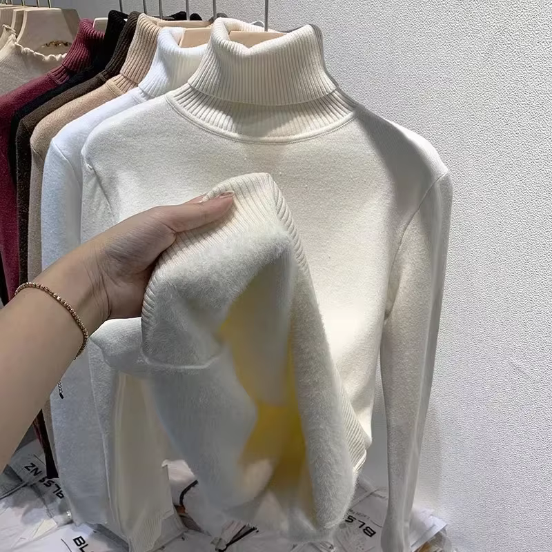 Pull chaud épais doublé de polaire pour femme