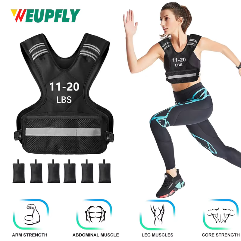 1 gilet lesté réglable, gilet d'équitation de 11 à 20 lb pour femmes et hommes avec 6 poids et grande poche, gilet de poids pour la course à pied, la marche