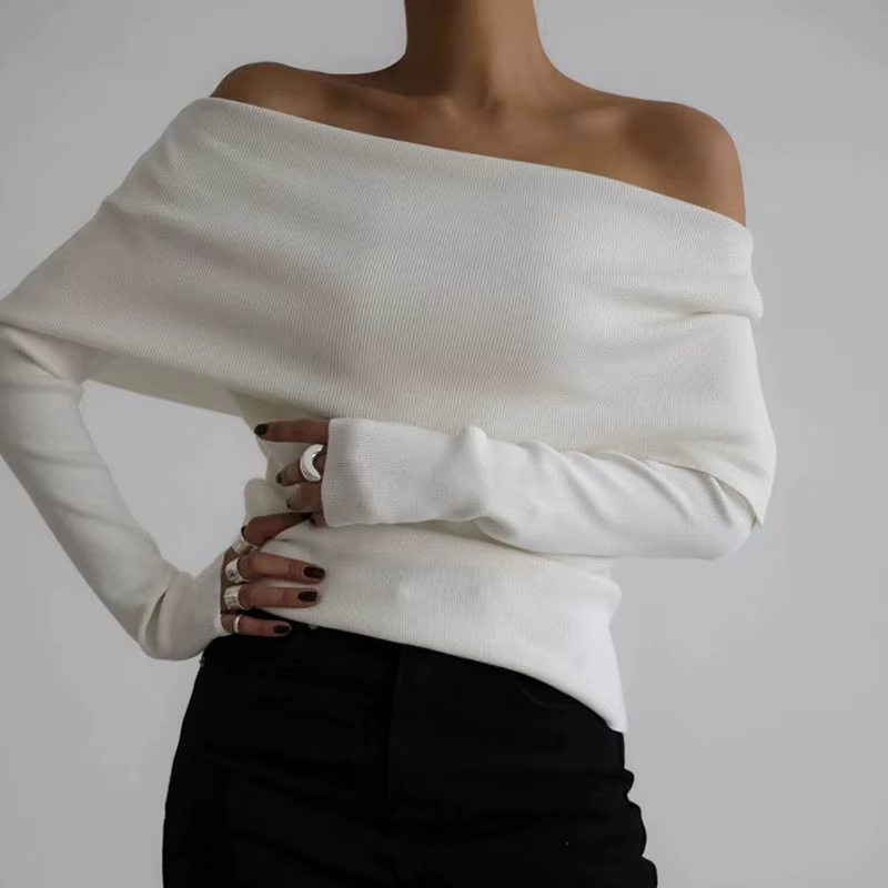 Pull en tricot élégant à col bateau pour femme