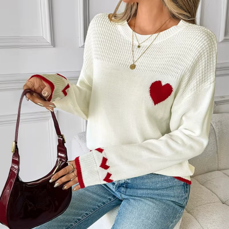 Pull en tricot à motif cœur