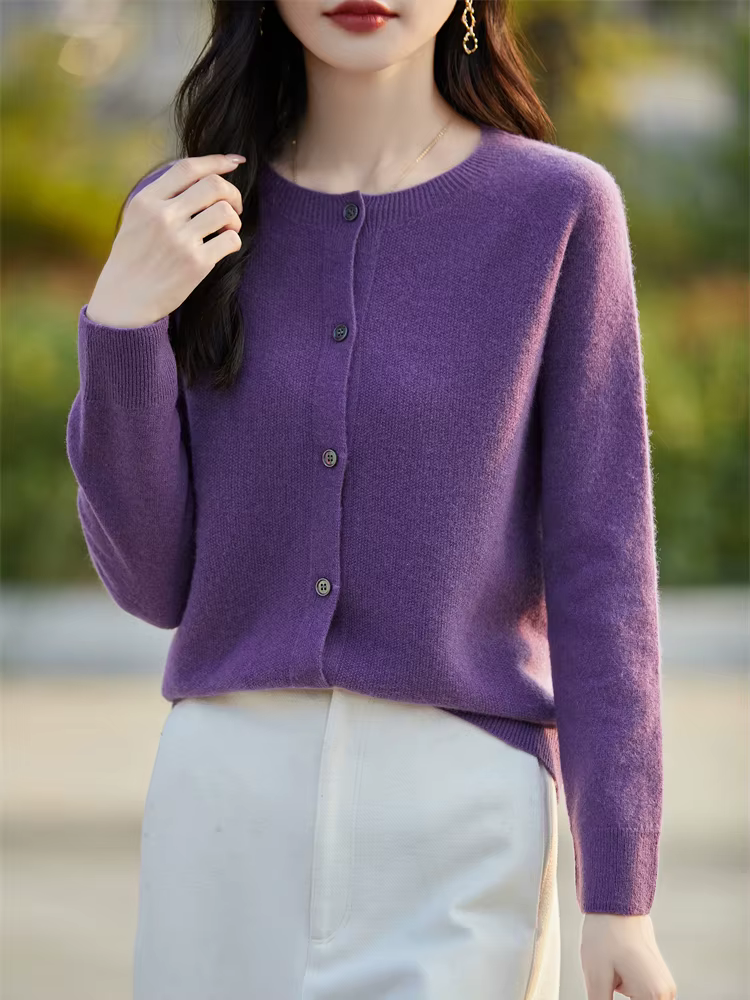 2024 bases automne hiver femmes pull ventes laine mérinos tricots nouvelle mode solide Cardigan classique à manches longues vêtements hauts