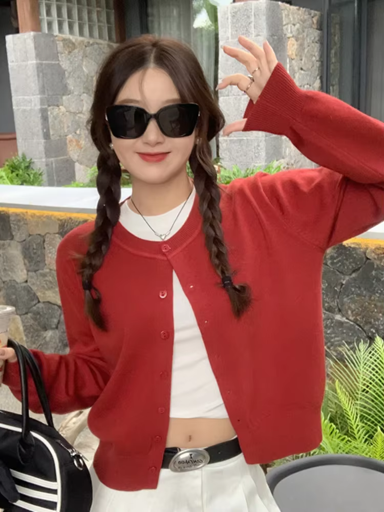 Cardigan en coton polyester pour femme, taille unique, bleu ciel, jaune, rouge, vert, ajustement parfait, confortable et élégant pour le bureau et les événements sociaux