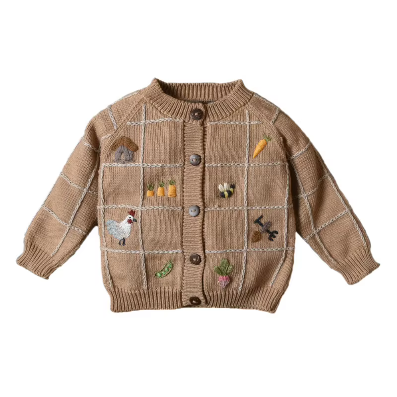 Manteau pull à manches longues en laine brodée robuste pour enfants, tricoté, nouvelle collection hiver 2025