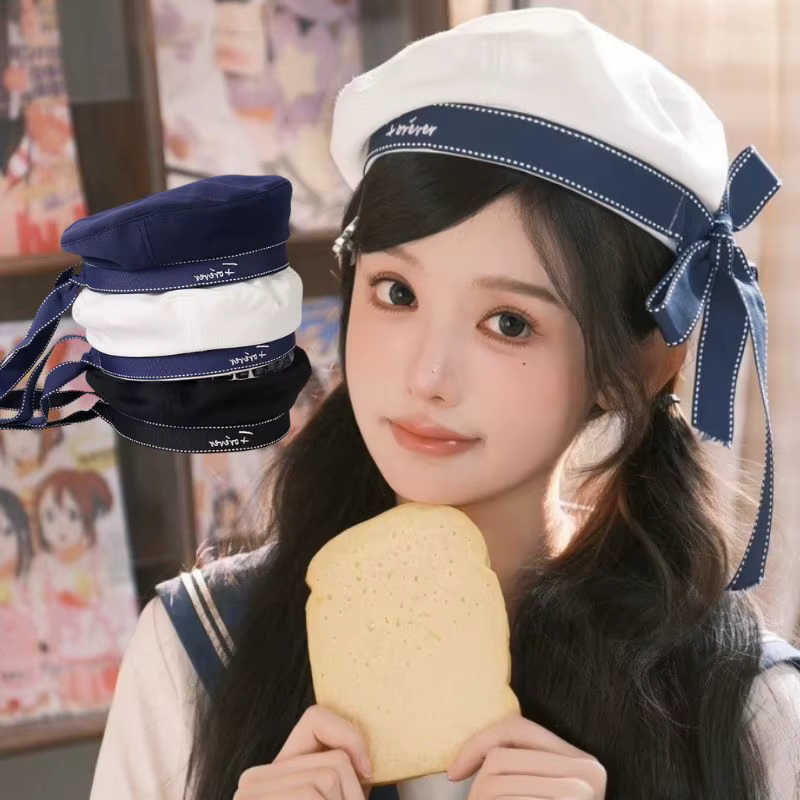 Chapeau de marin style japonais, béret mignon, léger pour l'été, noir et blanc, casquette uniforme preppy, accessoire de chapeau uniforme