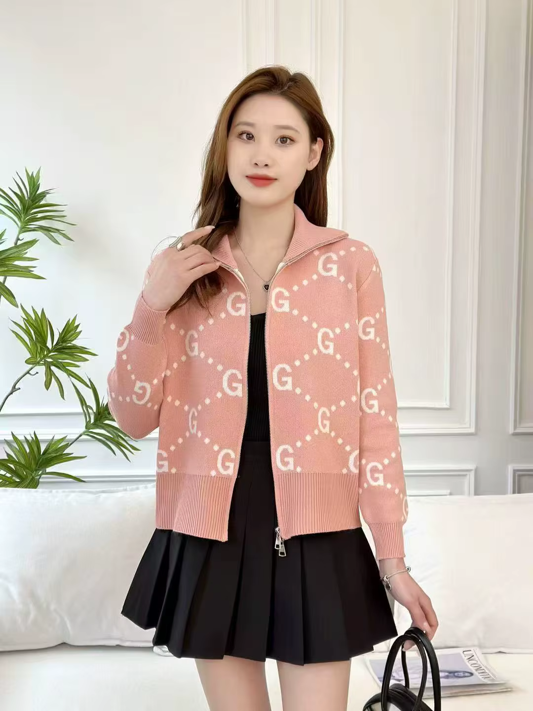 Veste pull court Jacquard chic à manches longues pour femmes, fermeture éclair, design moderne et confortable, occasions spéciales et quotidienne