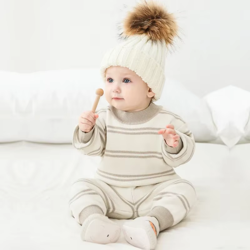Nouveau-né bébé chandails garçon vêtements gris rayure bébé fille tenue ensemble tricot pull Ropa De Bebe Niña