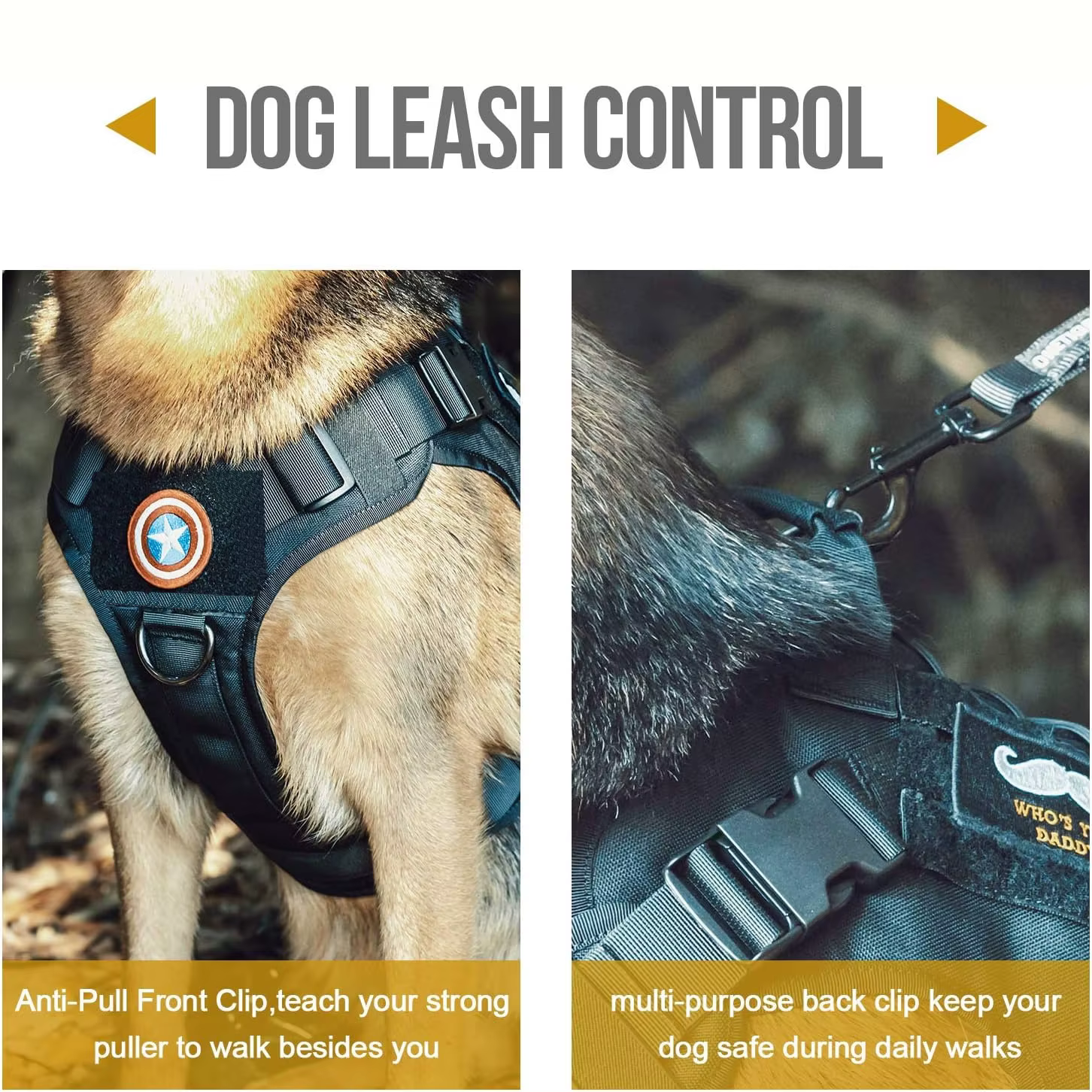 Harnais pour chien, harnais tactique pour chien avec poignée, gilet pour chien de Service sans traction avec panneaux à crochet et boucle, harnais réglable pour chien pour Wa