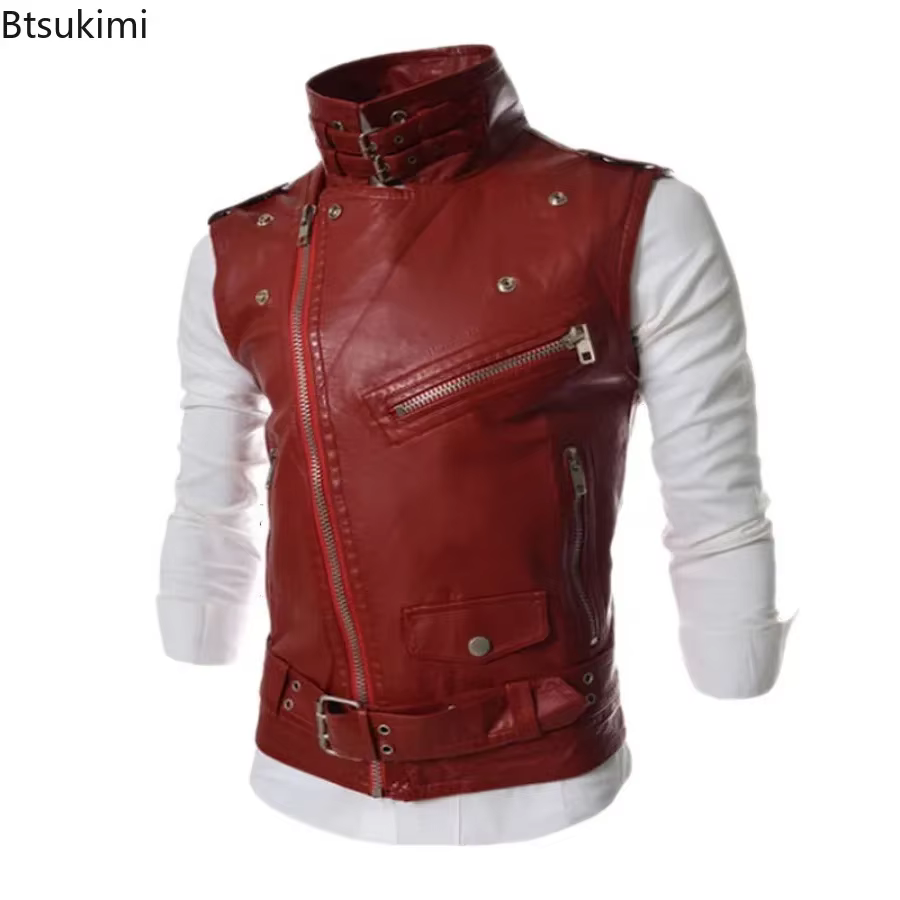 Gilet en cuir PU décontracté pour homme 2026 – Veste sans manches automne-hiver, gilet chaud et épais, gilet de moto en cuir pour homme 3XL