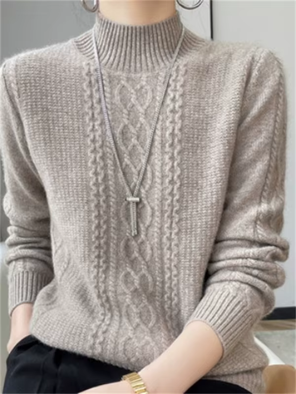 Pull côtelé en laine et polyester, décontracté, pour femmes, noir, bleu, rose, apricot, clair camel, profond camel, automne, hiver, mode, occasions spéciales