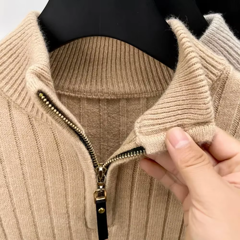 Pull pour hommes hiver quart de fermeture éclair pull coupe ajustée décontracté tricoté hauts pullover