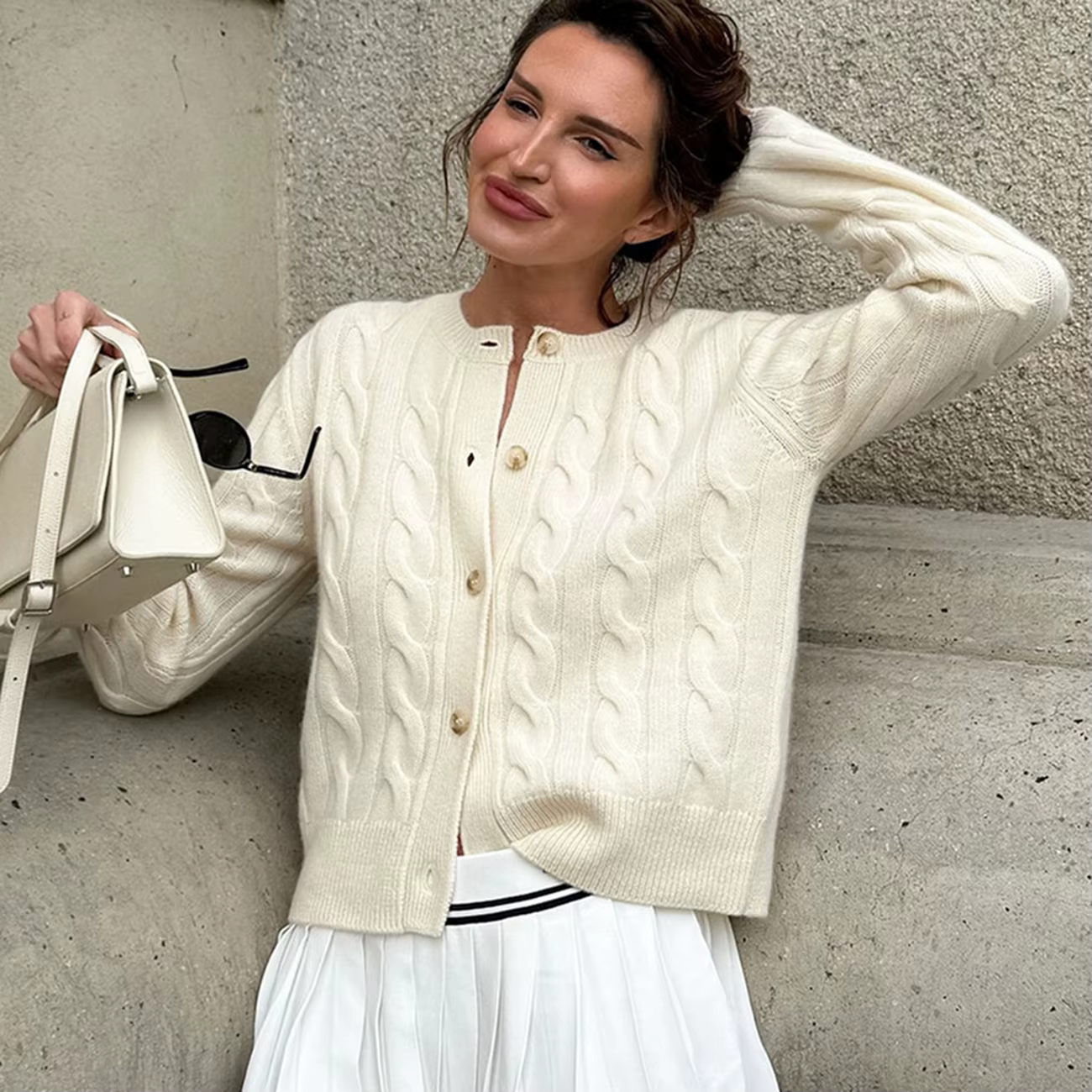 WXOY femmes tricot pull automne hiver mode tricoté manteau torsadé fleur