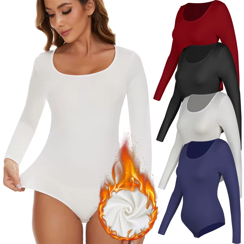Sous-vêtement thermique à col rond pour femme, combinaison de batterie, coton, doublé sourire, chemise à fond en fibre chauffante, garde au chaud, hiver froid