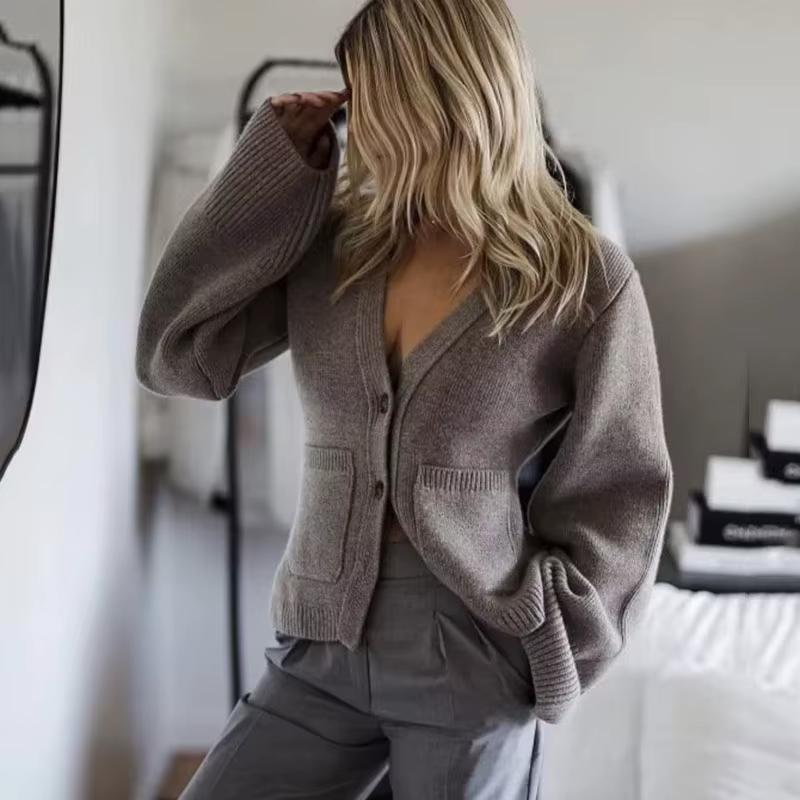 Xpqbb-Cardigan en tricot à col en V pour femme