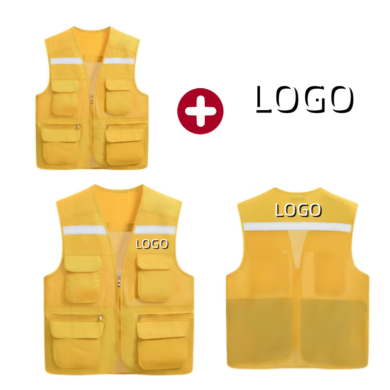 Logo personnalisable travail en plein air pêche voyage Photo gilet maille gilet multi-poches travail double couche respirant gilet publicitaire