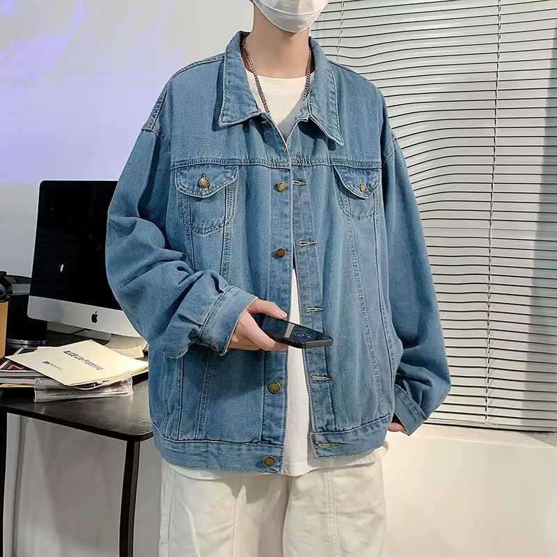 Veste Courte en Denim Noir pour Homme, Jean, Coupe-Vent Décontracté, Poches, Salopette, Bomber, Streetwear, Vêtements d'Extérieur