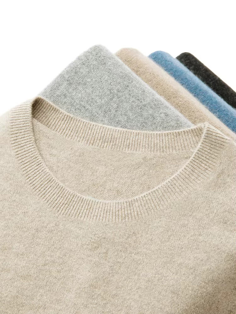 Hommes 100% laine mérinos pull basique col rond