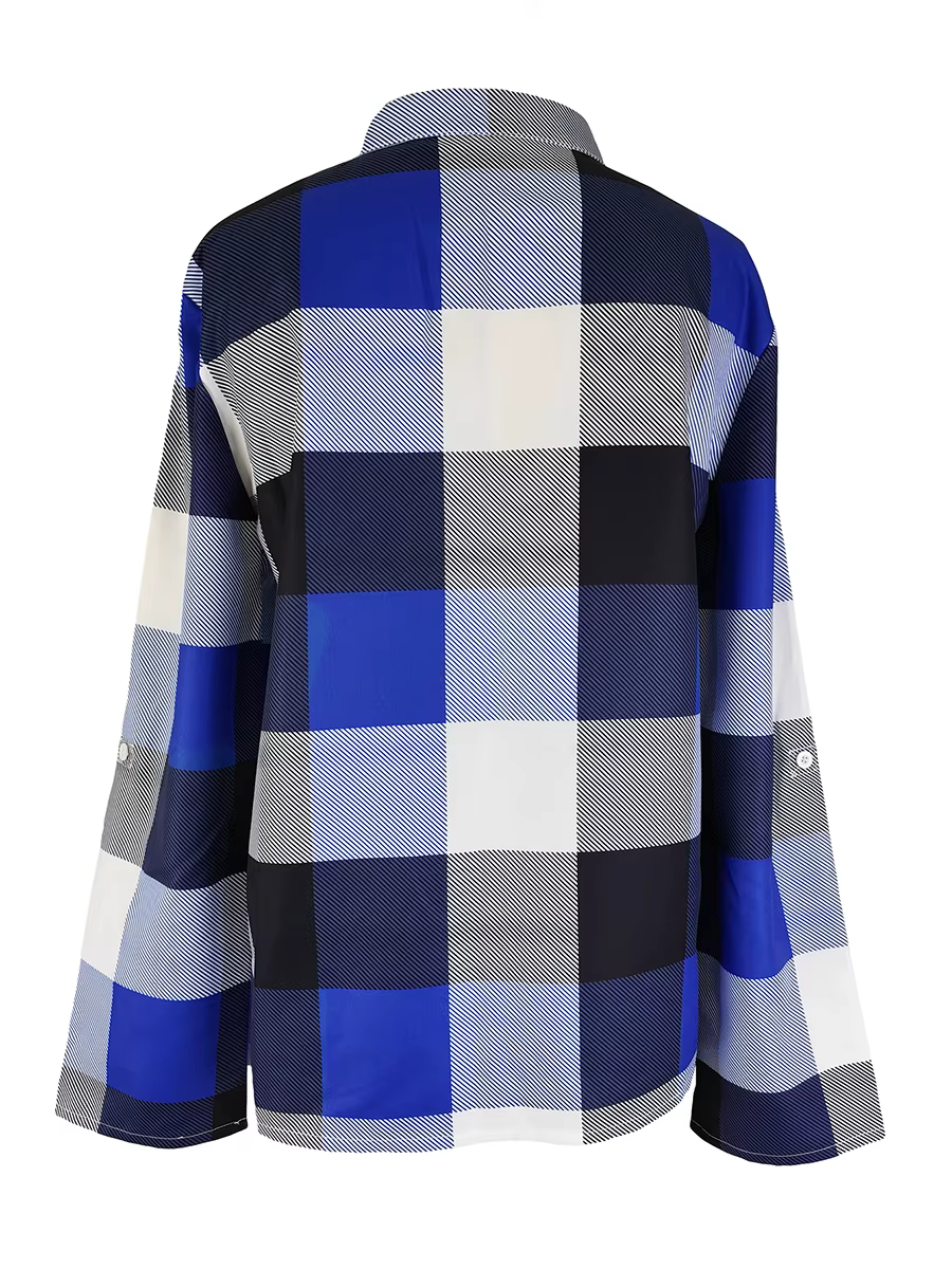 Chemisier à carreaux pour femme, col en V, manches longues, décontracté, ample, style vintage, printemps automne, pull, vêtements féminins