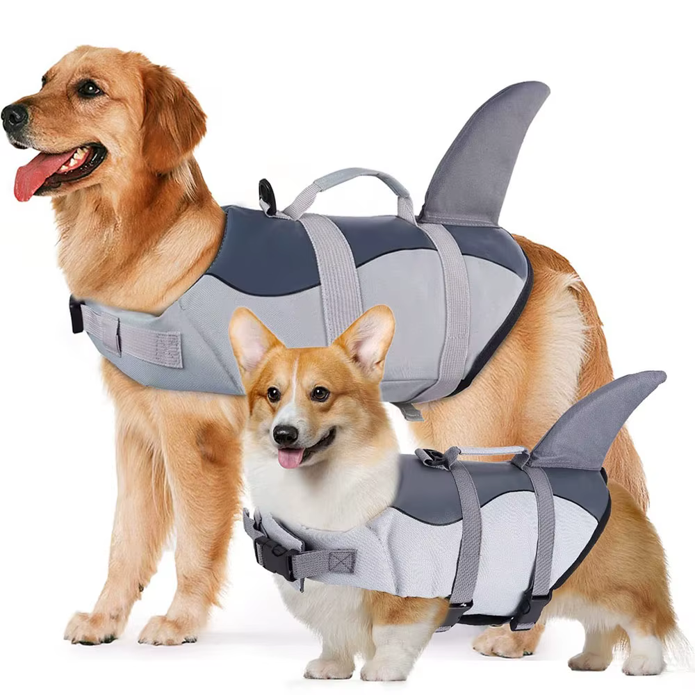 Gilet de sauvetage pour chien requin, vêtements de natation, gilet de sauvetage pour chiot, harnais de col, maillot de bain pour chien moyen et grand, tenues d'été pour animaux de compagnie