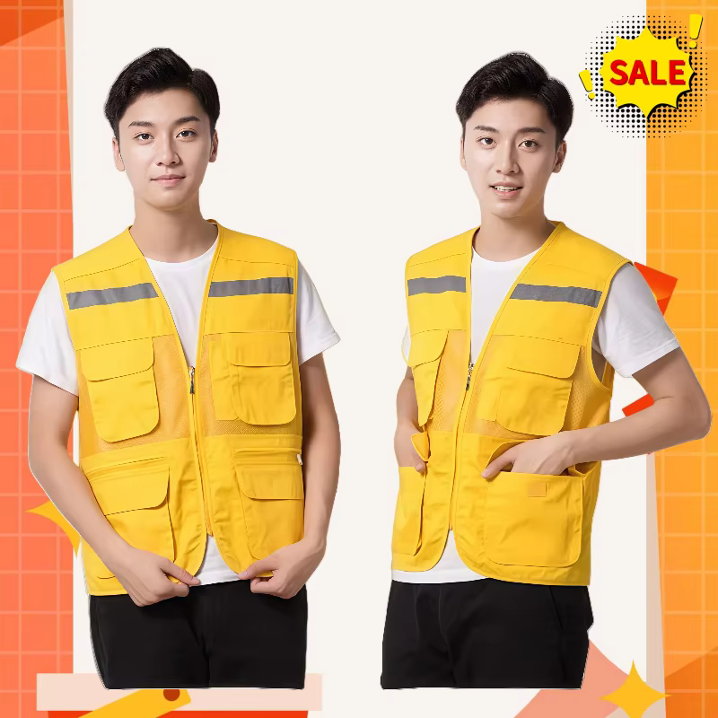 Logo personnalisable travail en plein air pêche voyage Photo gilet maille gilet multi-poches travail double couche respirant gilet publicitaire