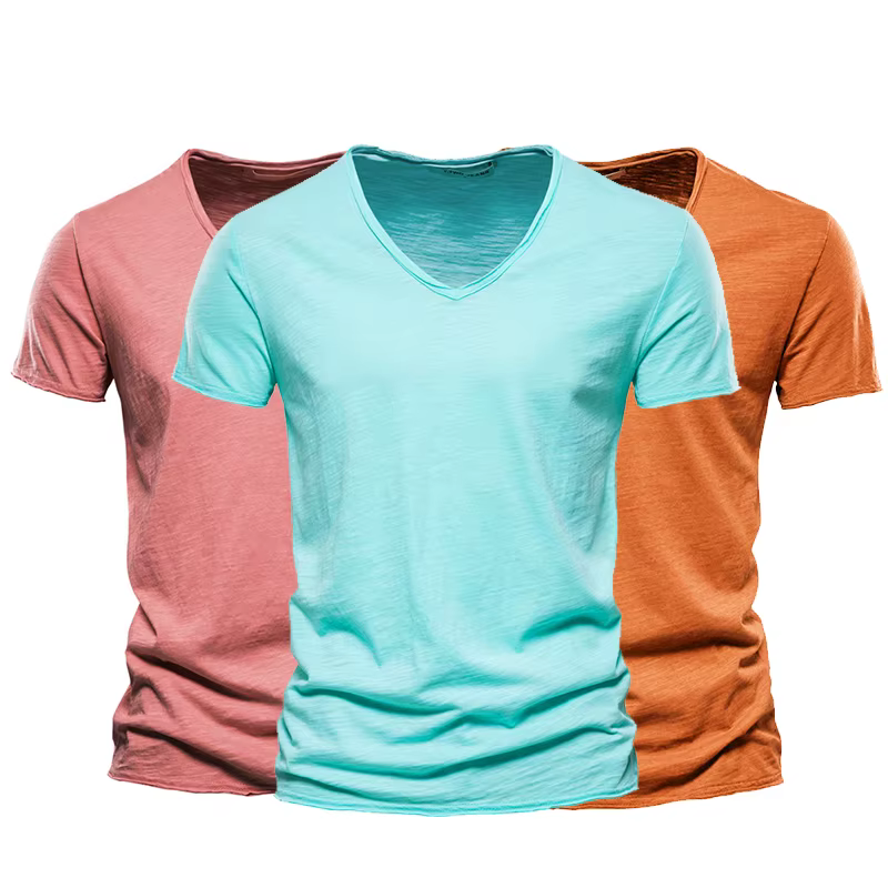 10 couleurs 100% coton hommes T-shirt col en v Design de mode coupe ajustée solide T-shirts hommes hauts T-shirts à manches courtes T-shirt pour hommes