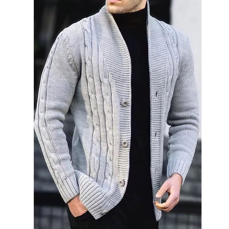 Cardigan boutonné décontracté à col en v pour homme, pull en tricot de couleur unie pour automne et hiver, manteau en tricot lavable en Machine