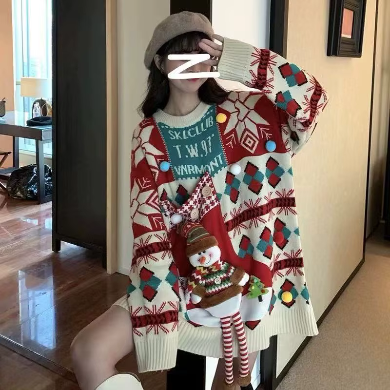 Pull de Noël pour femmes ample et épais rouge pour automne hiver 2025 confortable et élégant occassions spéciales