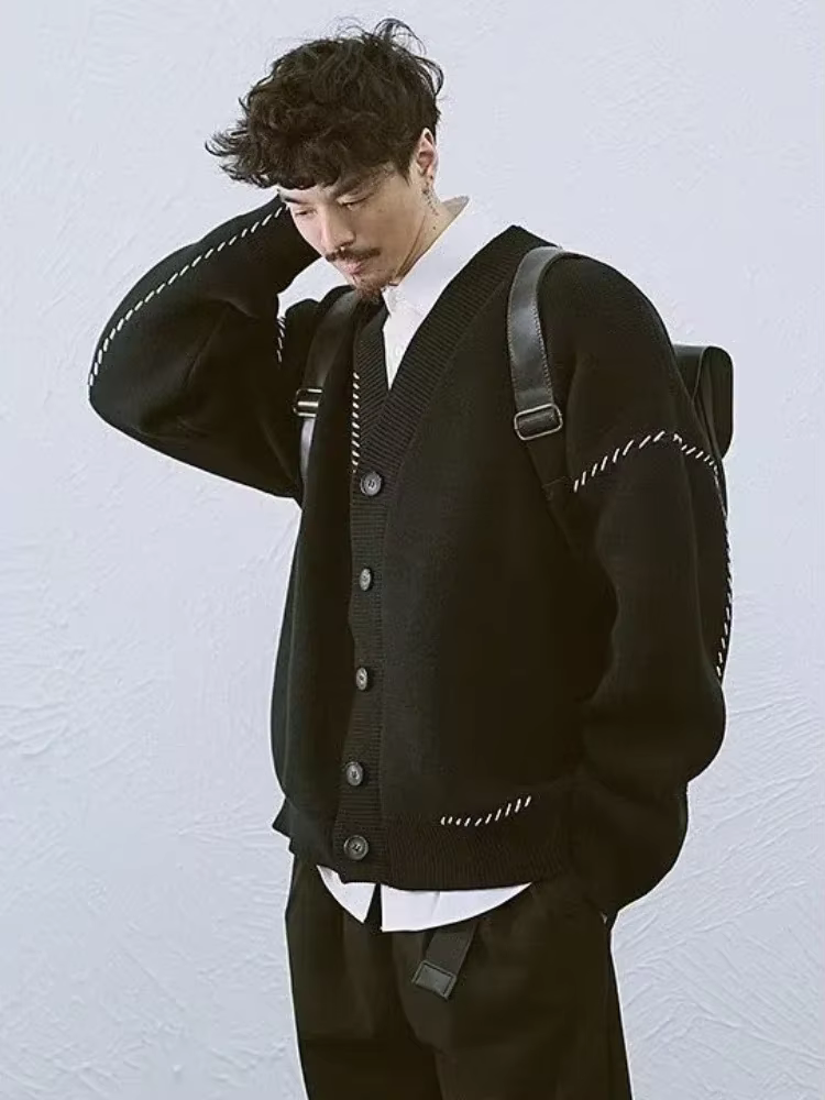 Chandails tricotés pour hommes manteau japonais rétro homme vêtements veste noir Cardigan hiver 2025 classique Sheap concepteur de luxe coton
