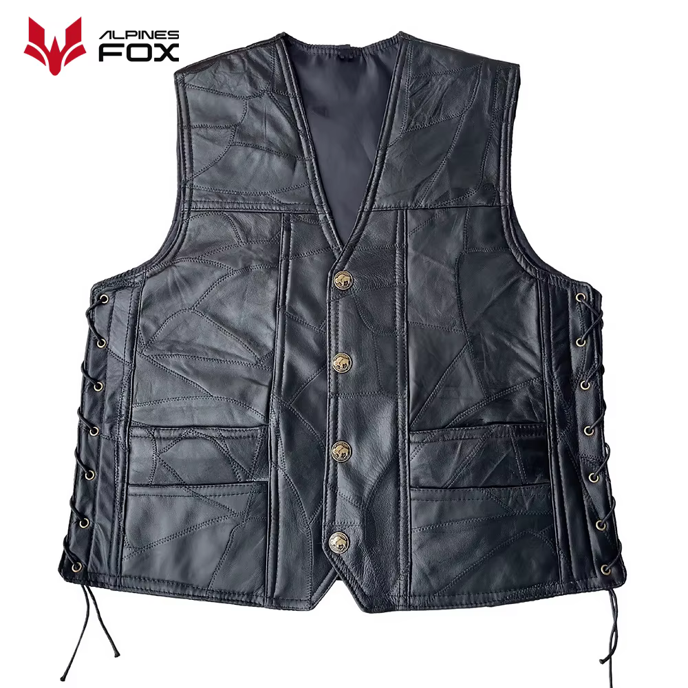 Gilet de moto en cuir brodé Vintage pour hommes, veste sans manches Punk à la mode, col en V, gilet d'équitation