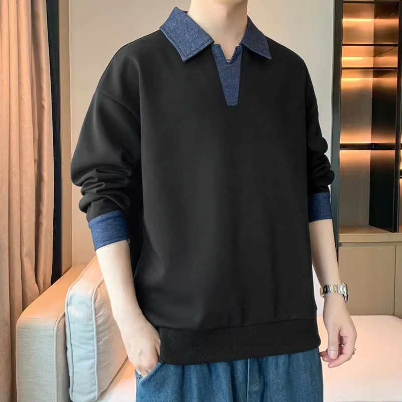 Sweat-shirt à manches longues pour hommes, deux pièces tendance, ample, nouveau Style, beaux hauts décontractés, printemps-automne