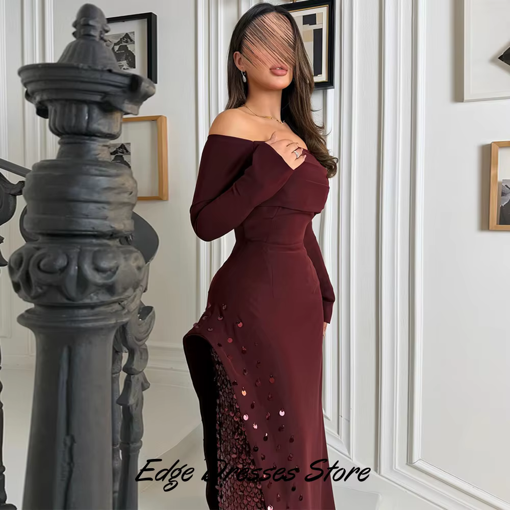 Robe de soirée rêveuse à col bateau et manches longues, scintillante, personnalisée, à sequins, robe de bal de promo, robe sirène classique en jersey, robes de célébrités