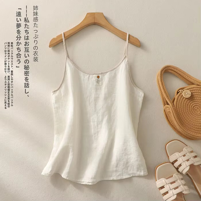 Gilet rétro brodé en lin pour femme style décontracté été ample et amincissant confortable et décontracté pour sorties et événements