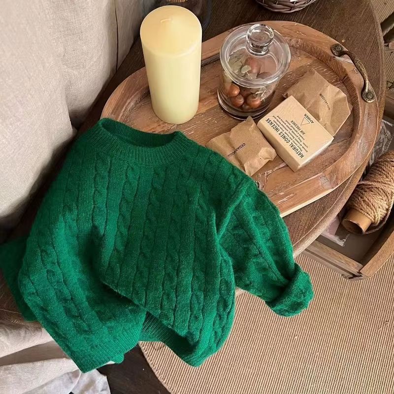 Pull tricoté à rayures torsadées pour bébé garçon et fille, couleur unie, vêtements de printemps et d'automne pour bébé de 2 à 10 ans