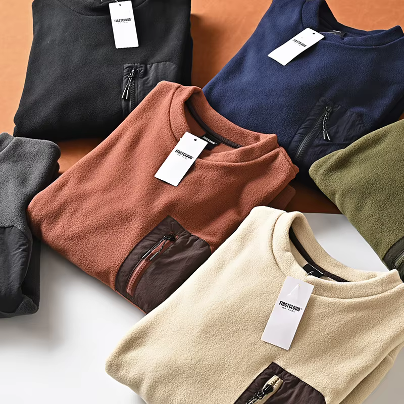 Pull chaud décontracté à col rond pour hommes, pull tendance, poche zippée sur la poitrine, sourire, polyvalent
