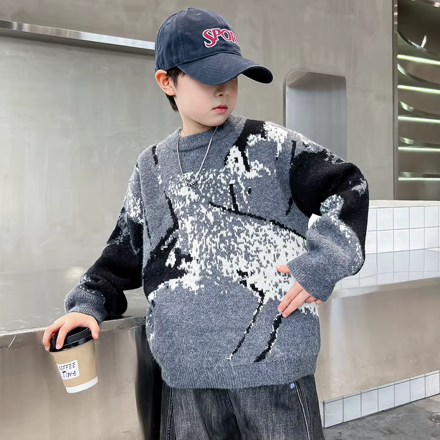 Pull de noël de couleur grise pour enfants, pour grand garçon, mode décontractée, automne hiver, vêtements tricotés pour adolescents, tricot de styliste