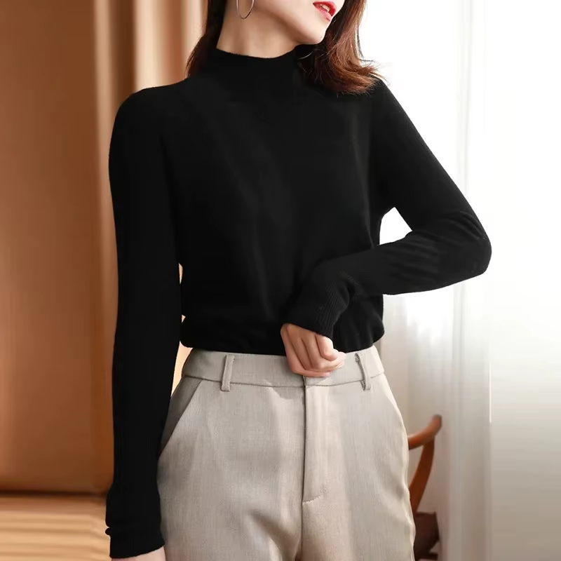 Automne hiver chic bas chandails femmes mode col roulé Pull mince à manches longues tricoté Pulls doux chaud