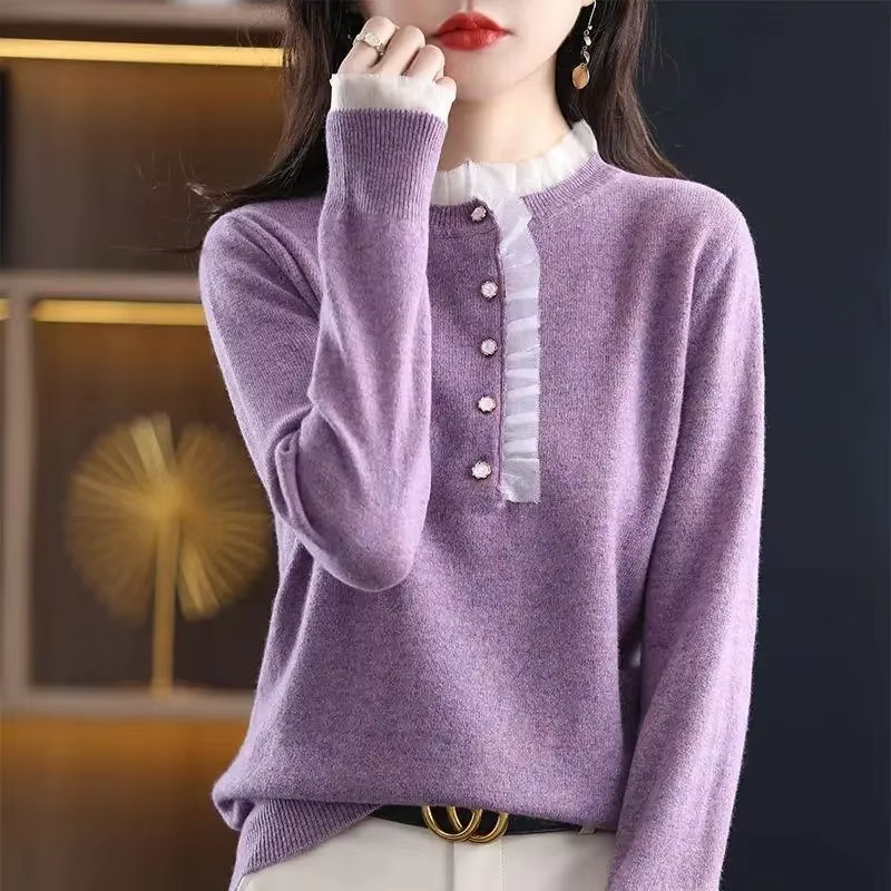 Pull en dentelle à manches longues pour femmes